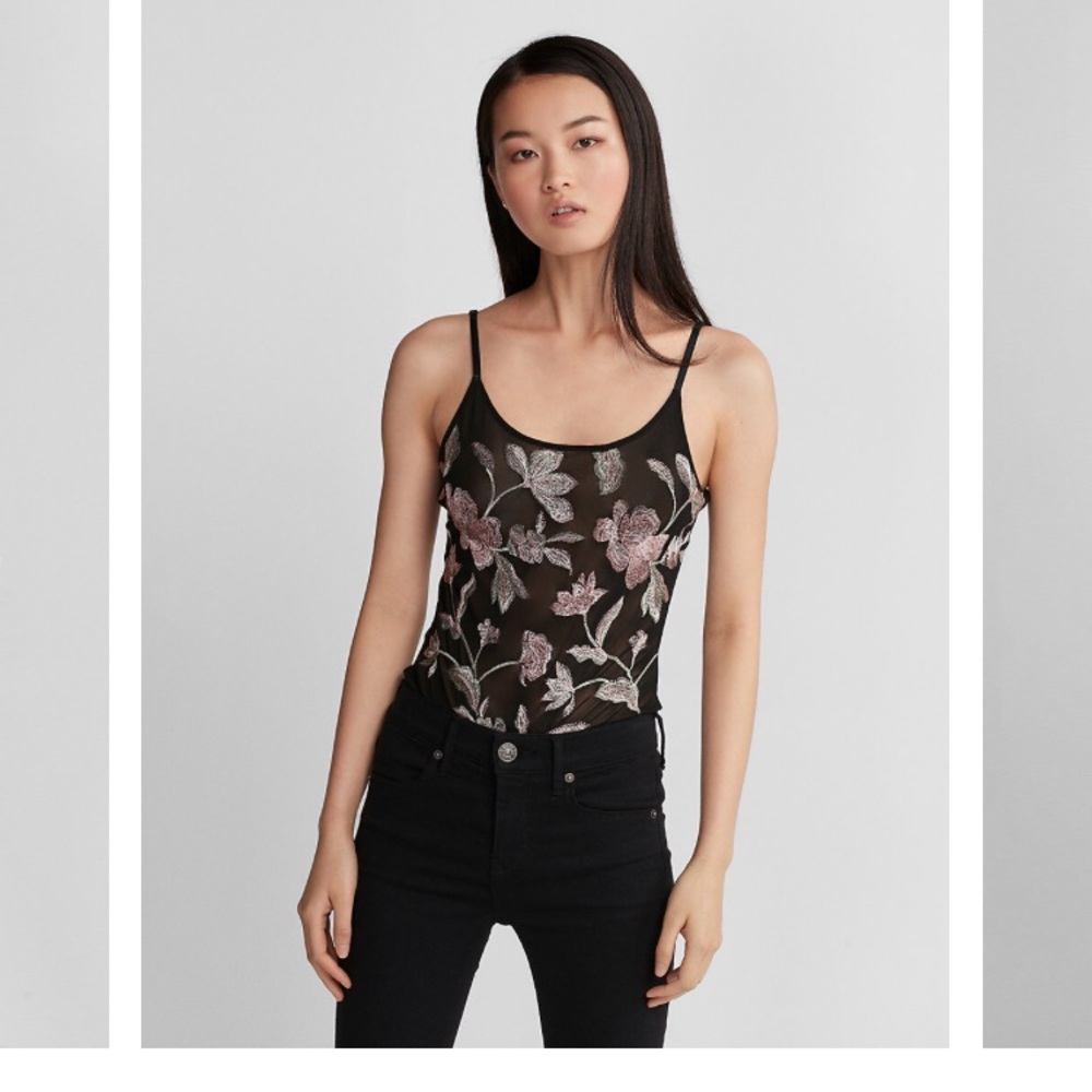 Floral embroidered sheer bodysuit